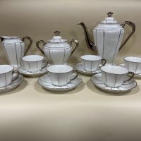 Порцелан, "Лимож" сервиз за чай в бяло и платина, стил Арт Деко., снимка 1 - Сервизи - 45431294