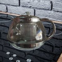 Стъклена кана за чай от неръждаема стомана с цедка за листа, снимка 6 - Аксесоари за кухня - 45751384