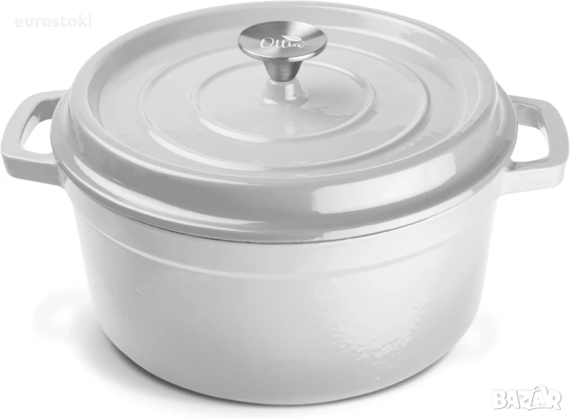 Ottia Чугунена емайлирана тенджера 26 см за готвене с капак и ароматни копчета - Тенджера за задуша, снимка 1