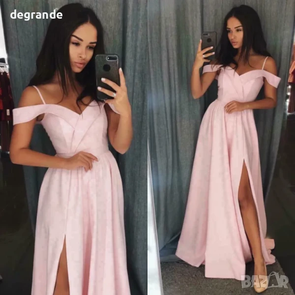 Дълга официална рокля с отворени рамене и цепка, снимка 1