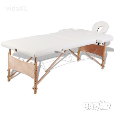 vidaXL Кремавобяла сгъваема масажна кушетка 2 зони с дървена рамка（SKU:110078, снимка 1