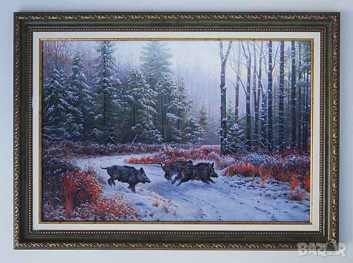 Диви прасета, зимен пейзаж, картина за ловци, снимка 1