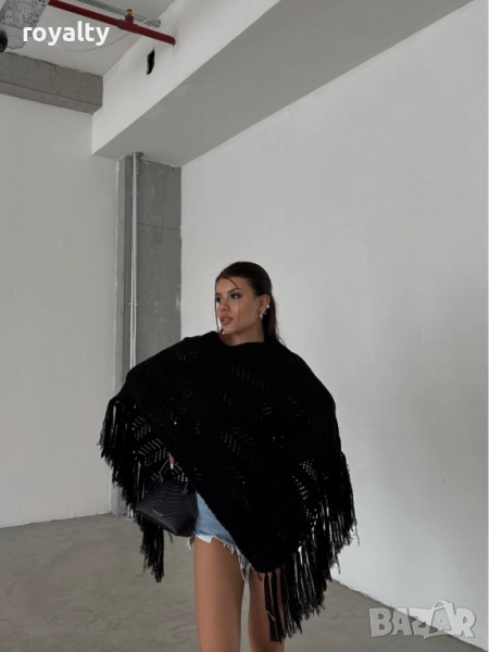 Черно Стилно Дамско Пончо, снимка 1