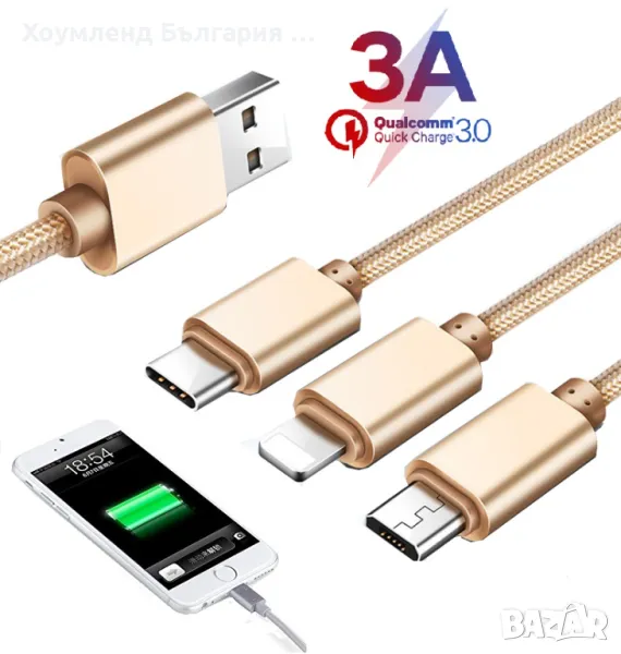 USB двуметров кабел за зареждане 2 метра 3А FAST, снимка 1