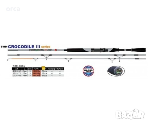 Плътна въдица CROCODILE 3 части 100-250 гр – здрава и чувствителна, снимка 1