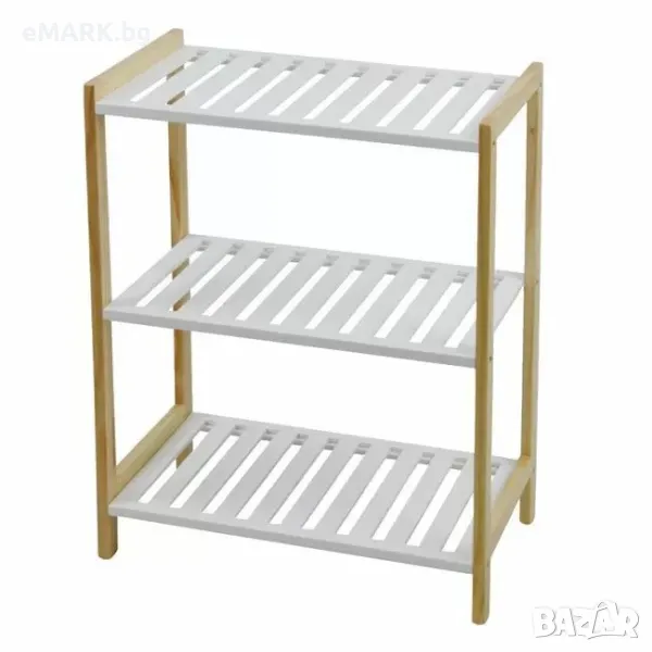 Етажерка на 3 бели рафта от висококачествен дървен материал, снимка 1
