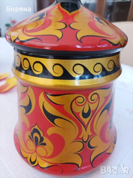 Красив голям буркан с шест купички руска хохлома, снимка 1