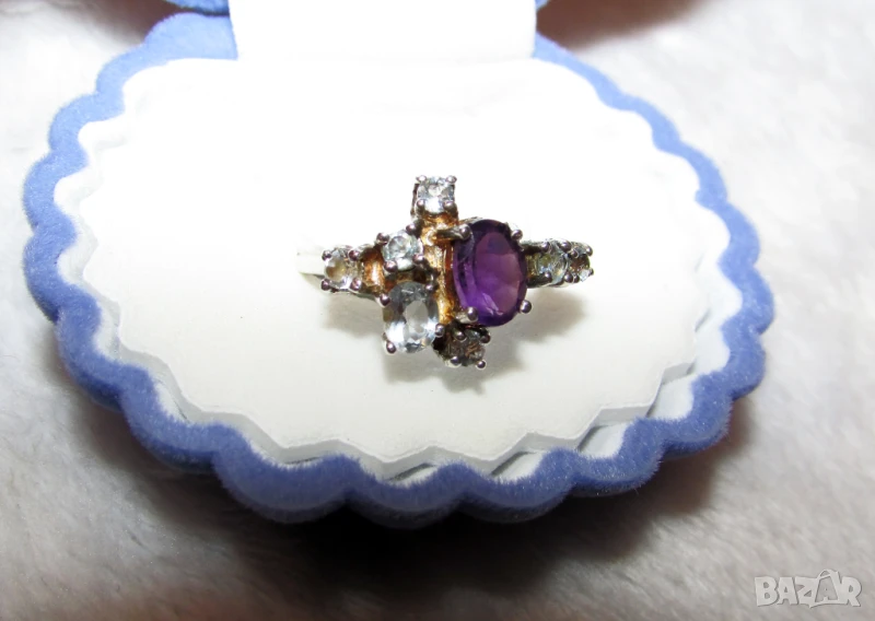 925 сребърен пръстен с аметист 7x5мм, тегло 3гр. подходящ за подарък, снимка 1
