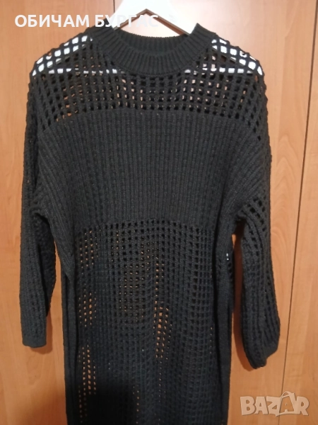 НОВ ЧЕРЕН,ДЪЛЪГ,МРЕЖЕСТ ПУЛОВЕР-РОКЛЯ С ДЪЛГИ СТАНИЧНИ  ЦЕПКИ , снимка 1