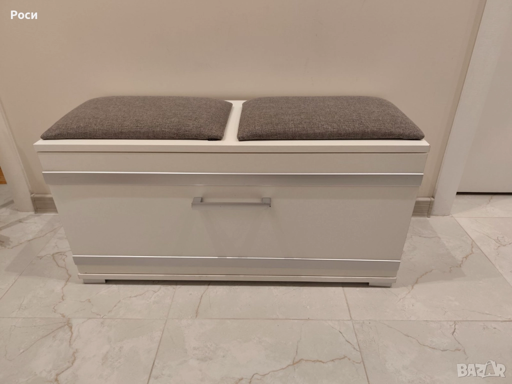 Шкаф за обувки с тапицирана пейка, бял, 85x45x35см, снимка 1