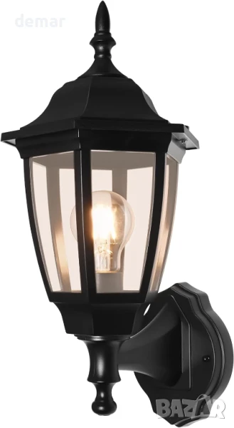 FUDESY Външна модерна стенна лампа, IP44, Max 60W E27, черна, снимка 1