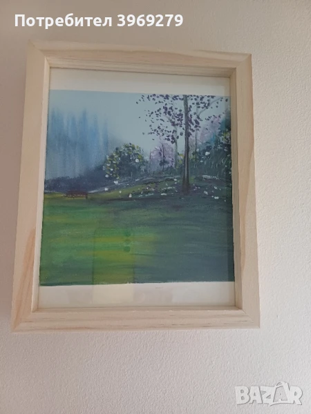 Лечебна ръчно рисувана картина с маслени пастели в дървена рамка- 27/22 см., снимка 1