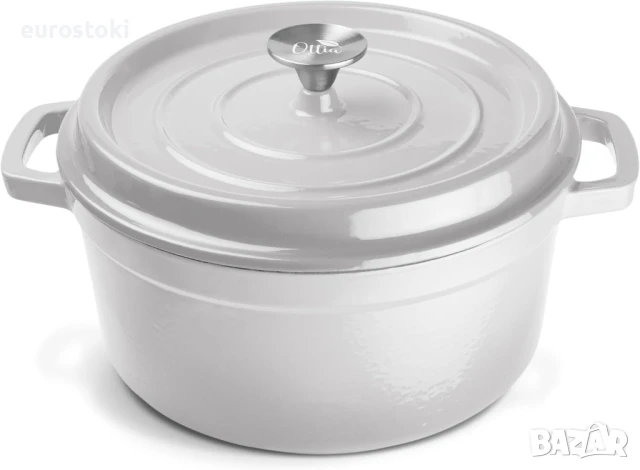 Ottia Чугунена емайлирана тенджера 26 см за готвене с капак и ароматни копчета - Тенджера за задуша