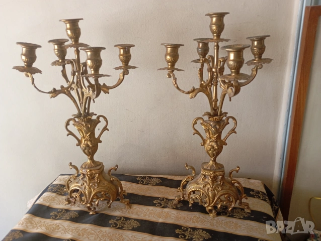 Комплект часовник със свещници рококо, снимка 6 - Антикварни и старинни предмети - 54212657