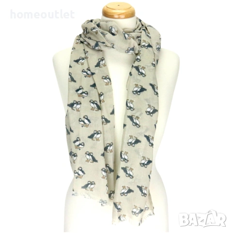 ПРОМОЦИЯ Многофункционален дамски шал в бежов цвят с принт на птици PEONY P-3001 OATMEAL