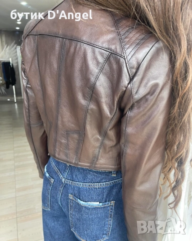 Яке естествена кожа в тъмно кафяв цвят, снимка 3 - Якета - 51858300