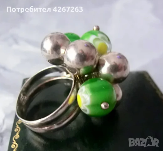 Сребърен пръстен с Millefiori, снимка 3 - Пръстени - 49302294