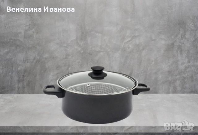 Тенджера с кошница Rosberg R51213A, 24см., въглеродна стомана, снимка 3 - Съдове за готвене - 45498653