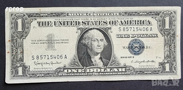 Банкнота 2 . САЩ.  Долар . 1 долар . Син печат . 1957  А  година., снимка 1 - Нумизматика и бонистика - 44967811