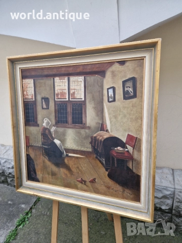 Стара страхотна антикварна майсторска картина масло върху платно , снимка 7 - Антикварни и старинни предмети - 52991073