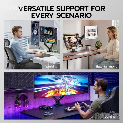 ARES WING Двойна стойка за монитори, 17-35" плоски и извити екрани, черна, снимка 6 - Стойки, 3D очила, аксесоари - 52732981