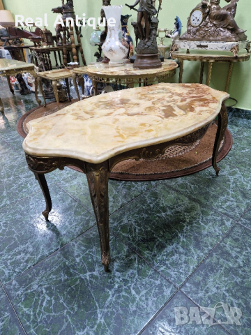 Уникална антикварна френска бронзова маса с плот от оникс , снимка 6 - Антикварни и старинни предмети - 44967576