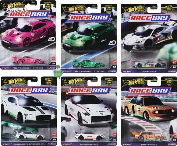 Hot Wheels Car Culture Race Day Roxy 911 GT3 R, Corvette C8R, Bentley Continental, Nissan Z, BMW 320, снимка 1 - Колекции - 48674268