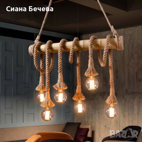 Бамбукова висяща лампа, снимка 3 - Лампи за таван - 45782908