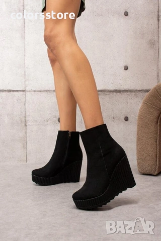 Боти на платформа - черен велур - BNP1

