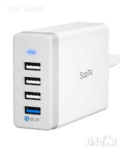 SooPii 40W USB зарядно за зареждане 4-портова USB зарядна станция с един порт QC 3.0 за множество, снимка 7 - Оригинални зарядни - 49049692