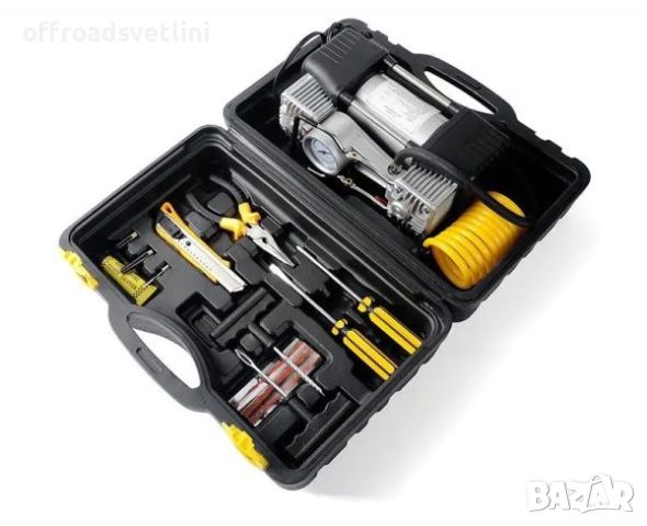 Двуцилиндров компресор за гуми в куфар с инструменти Мощен компресор, снимка 3 - Други инструменти - 45696450