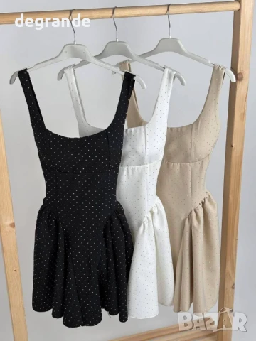 Кукленска рокля с камъчета в бяло бежаво и черно , снимка 4 - Рокли - 50958284