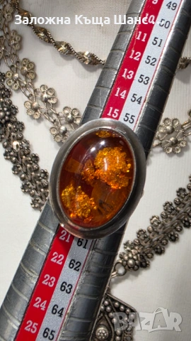 Стар сребърен пръстен 925 проба с естествен Балтийски кехлибар ., снимка 7 - Пръстени - 41521339