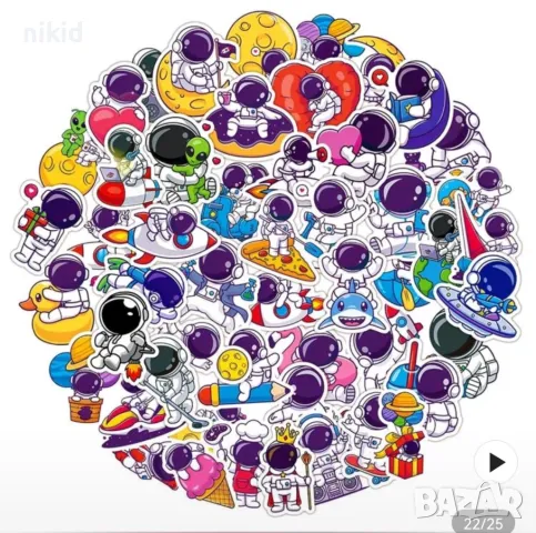 50 бр Космос космонавт Астронавт самозалепващи лепенки стикери за украса декор картонена торта