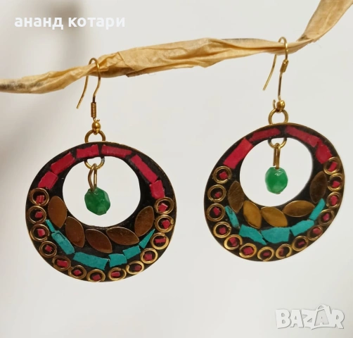 обеци Бохем - Тибет - тюркоаз, корал, седеф 1-6, снимка 3 - Обеци - 53226352