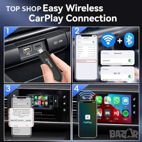 Нов Адаптер за безжичен CarPlay, 5GHz Bluetooth, Plug & Play за кола, снимка 2 - Друга електроника - 49343912