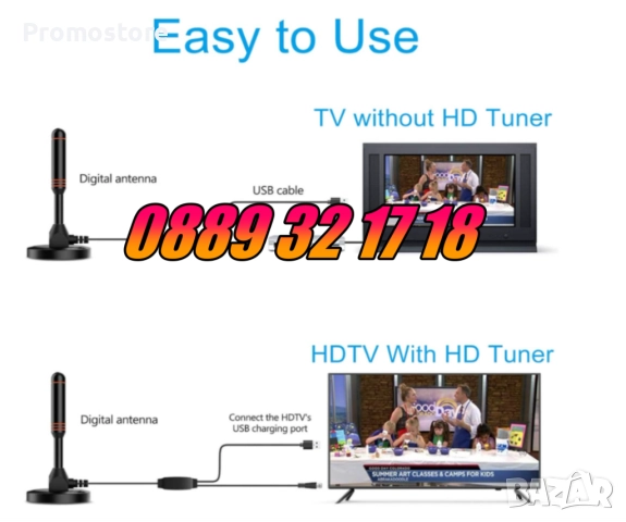 Дигитална антена HDTV, 4K, Antena Digital TV, USB захранване, снимка 3 - Приемници и антени - 52502602