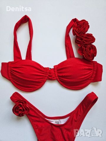 Червен бански с рози , снимка 2 - Бански костюми - 46389183