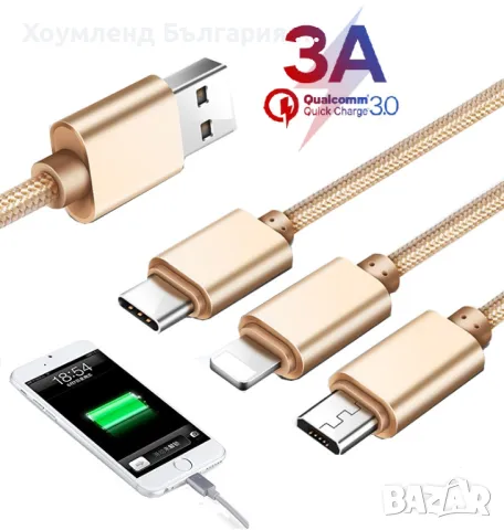 USB двуметров кабел за зареждане 2 метра 3А FAST, снимка 1 - USB кабели - 48751290