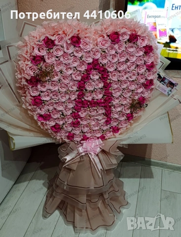 Ръчно изработен букет, сърцевиден шедьовър от 139 сапунени рози , снимка 6 - Други - 53658128