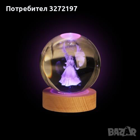 LED Светеща кристална топка/лампа, 3D сензорна - Ангел, снимка 3 - Настолни лампи - 45035048