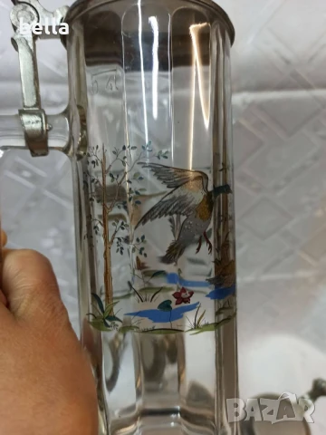 Немски стари стъклени масивни халби 5 броя с животни ,доста масивни 23 см височина., снимка 4 - Антикварни и старинни предмети - 50590492