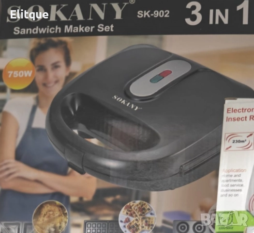 Тостер сандвич 750W,незалепващи и подвижни плочи,LED индикатор SOKANY SK-902, снимка 7 - Тостери - 52606803