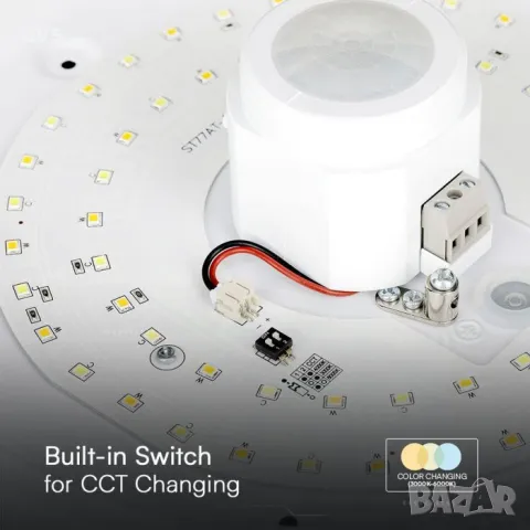 LED плафон със сензор за движение 12W 3в1 VT-13CCT V-TAC, снимка 5 - Полилеи - 48680992