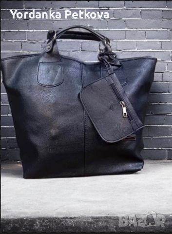Дамска кожена чанта с аксесоар - портмоне, снимка 5 - Чанти - 46436788