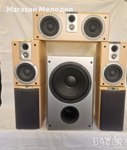Качествен комплект тонколони за домашно кино. Активна бас каса CANTON AS 22, център JBL и 4 колони J