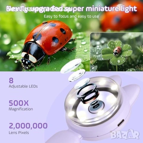 Нов Портативен цифров микроскоп 500X USB 2MP с LED светлини за деца играчка, снимка 5 - Образователни игри - 54155269