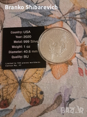 Колекционерска сребърна монета Apache Liberty-2020г., 100 бр. за цял свят., снимка 3 - Нумизматика и бонистика - 53722426
