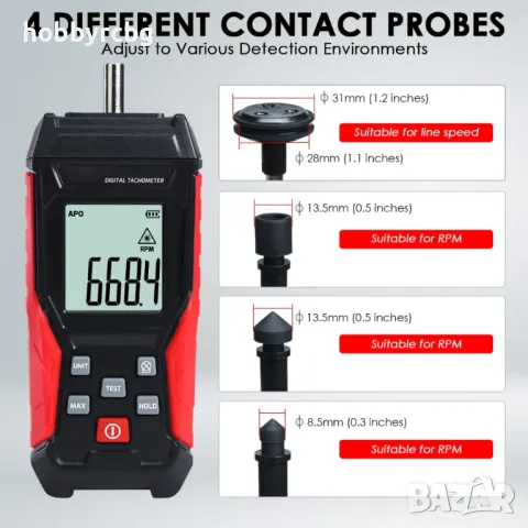 TA500C Контактен и безконтактен тахометър за автомобили, машини и др., снимка 4 - Други инструменти - 49196122