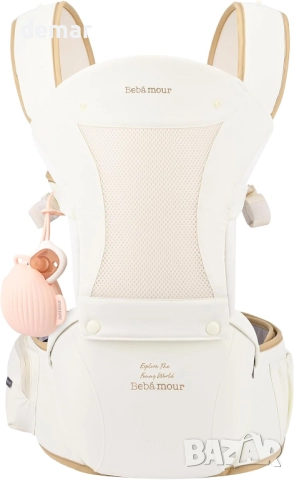 Бебешко кенгуру Bebamour за новородено до малко дете, с качулка за глава, бежово